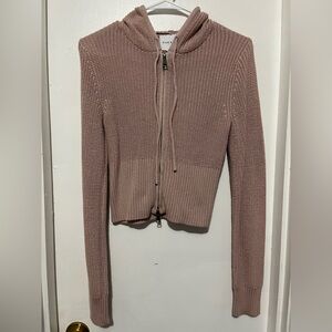 Light Pink Taupe Knit Hoodie Sweater
